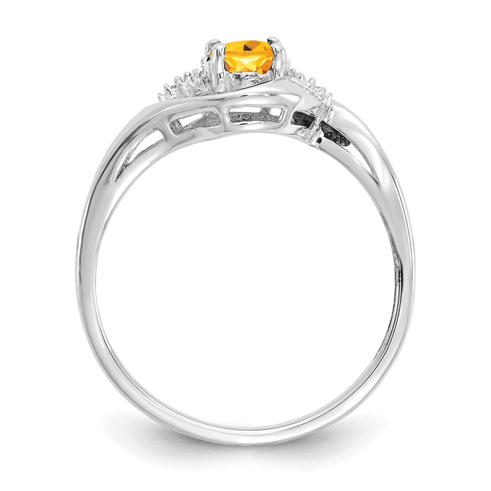 Solid 14k White Gold Simulated Citrine and CZ Ring