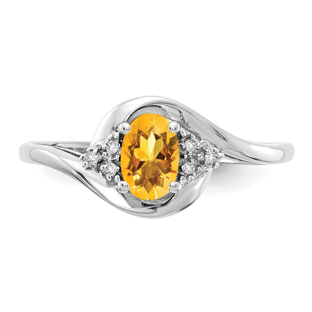 Solid 14k White Gold Simulated Citrine and CZ Ring