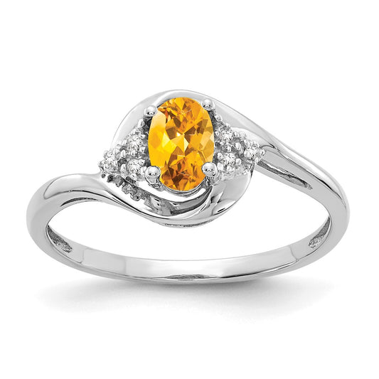 14k White Gold Citrine and Real Diamond Ring