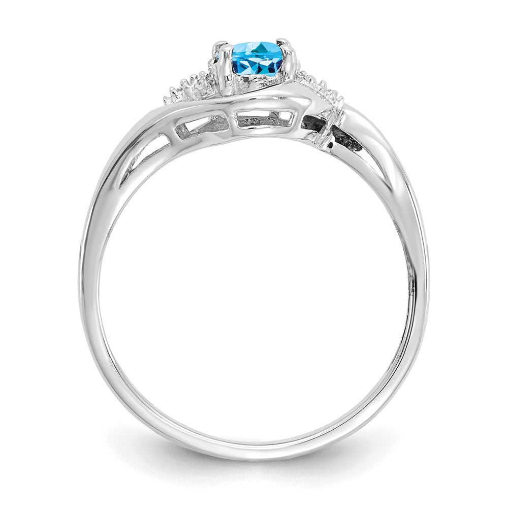 14k White Gold Blue Topaz and Real Diamond Ring