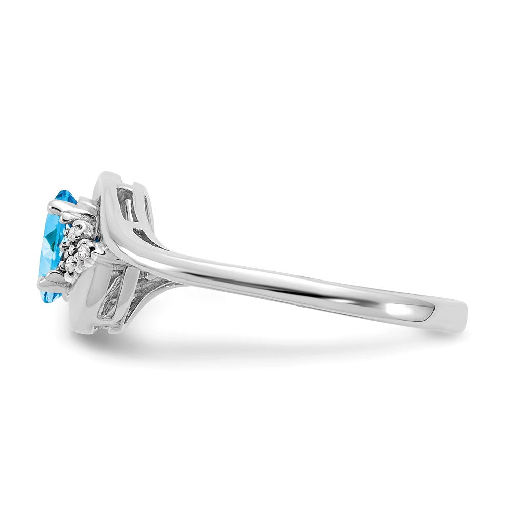 14k White Gold Blue Topaz and Real Diamond Ring