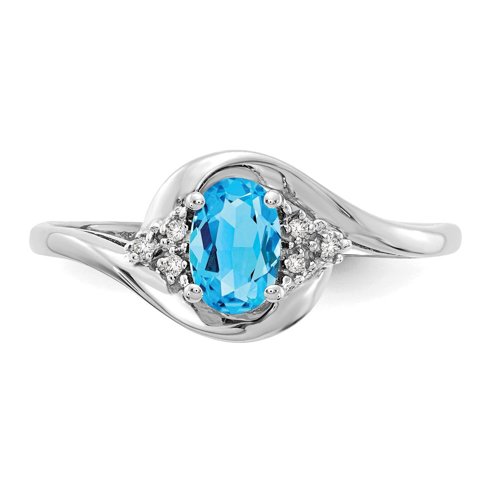 14k White Gold Blue Topaz and Real Diamond Ring