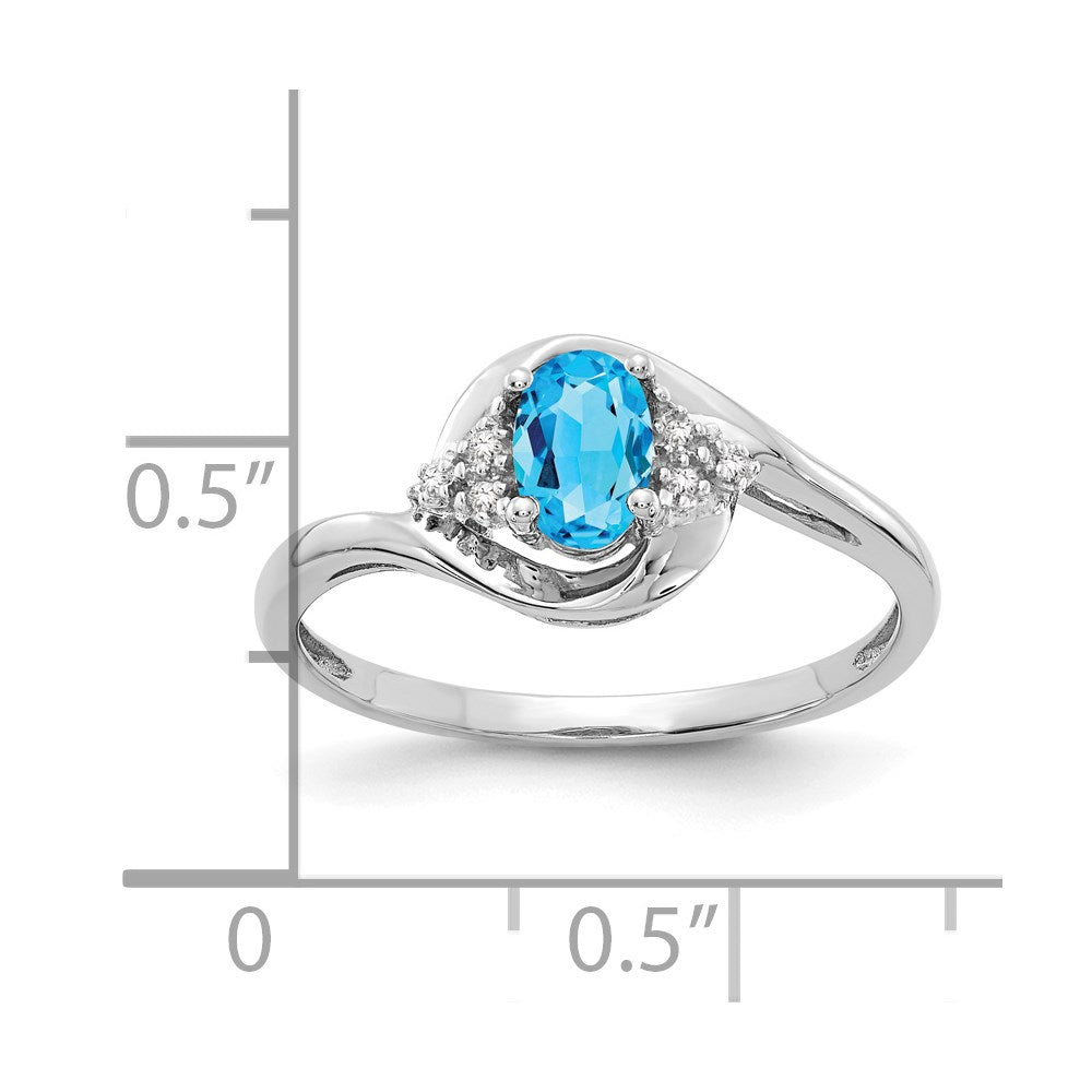 14k White Gold Blue Topaz and Real Diamond Ring