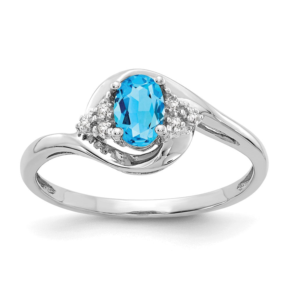 14k White Gold Blue Topaz and Real Diamond Ring