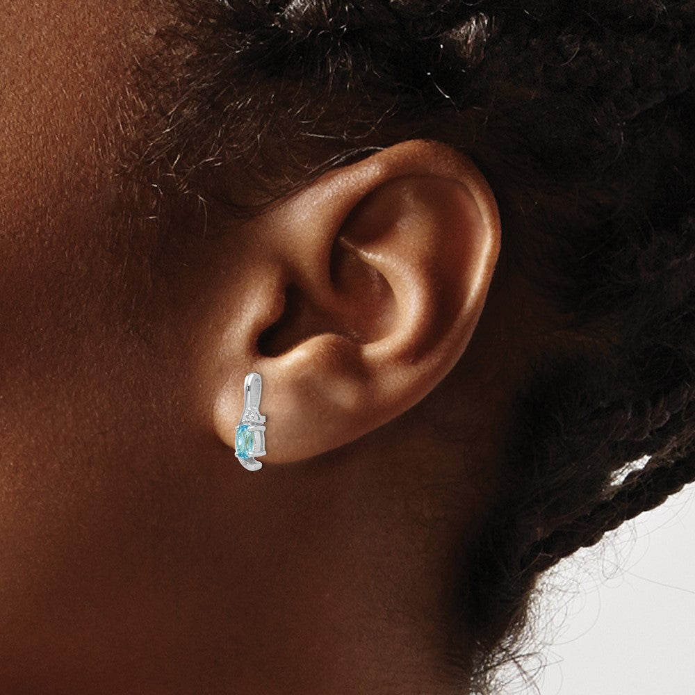 14k White Gold Blue Topaz Diamond Earring