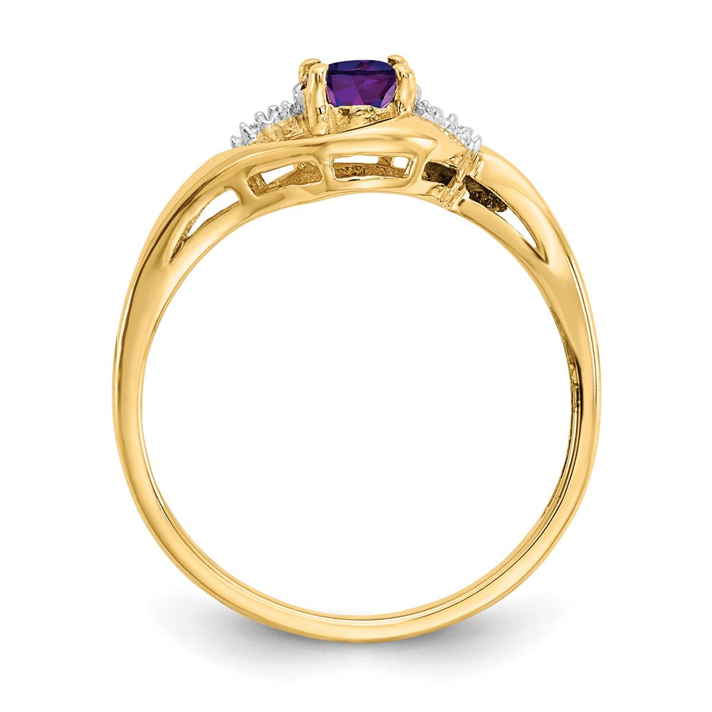 Solid 14k Yellow Gold Simulated Amethyst and CZ Ring