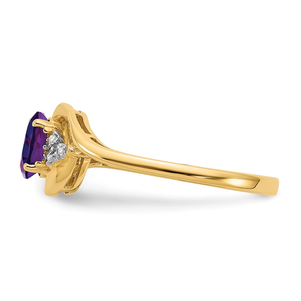 Solid 14k Yellow Gold Simulated Amethyst and CZ Ring