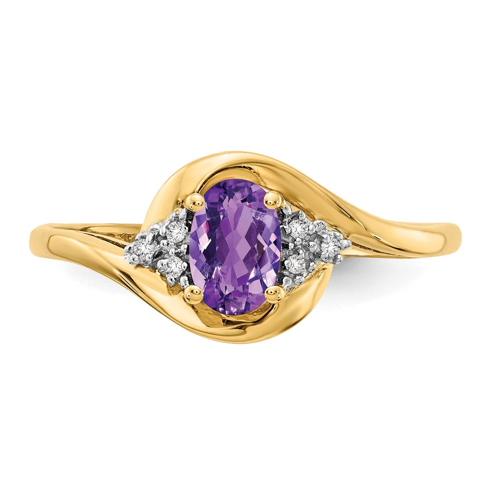 Solid 14k Yellow Gold Simulated Amethyst and CZ Ring