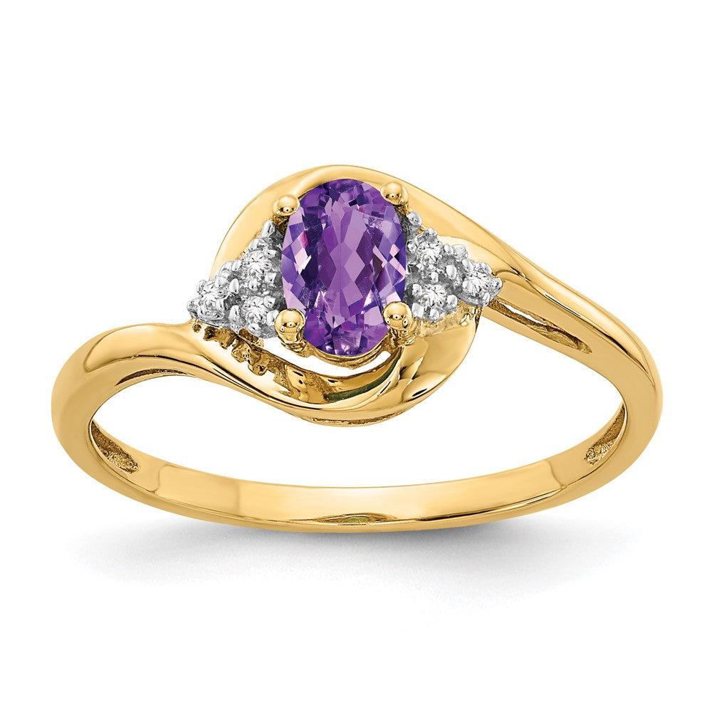 Solid 14k Yellow Gold Simulated Amethyst and CZ Ring