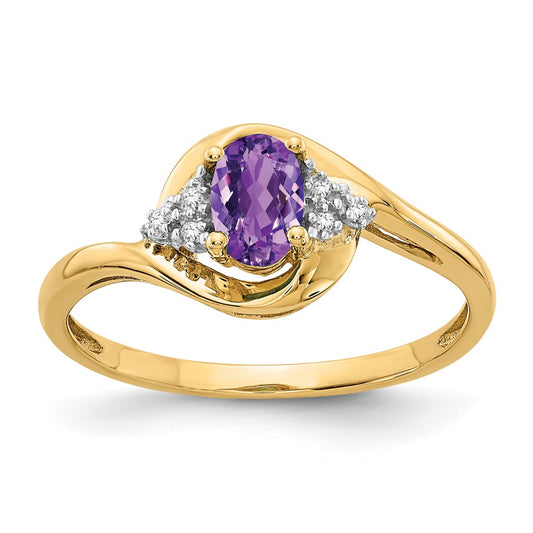 Solid 14k Yellow Gold Simulated Amethyst and CZ Ring