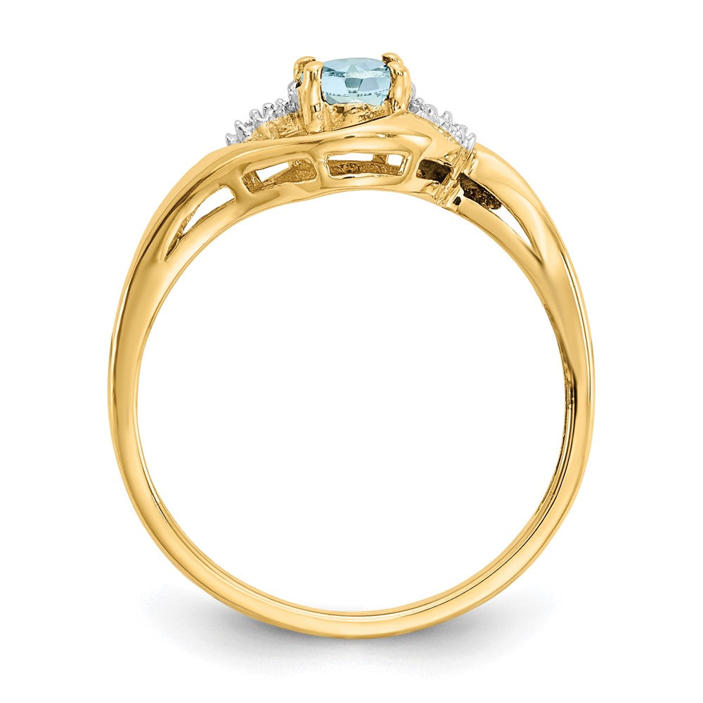 Solid 14k Yellow Gold Simulated Aquamarine and CZ Ring