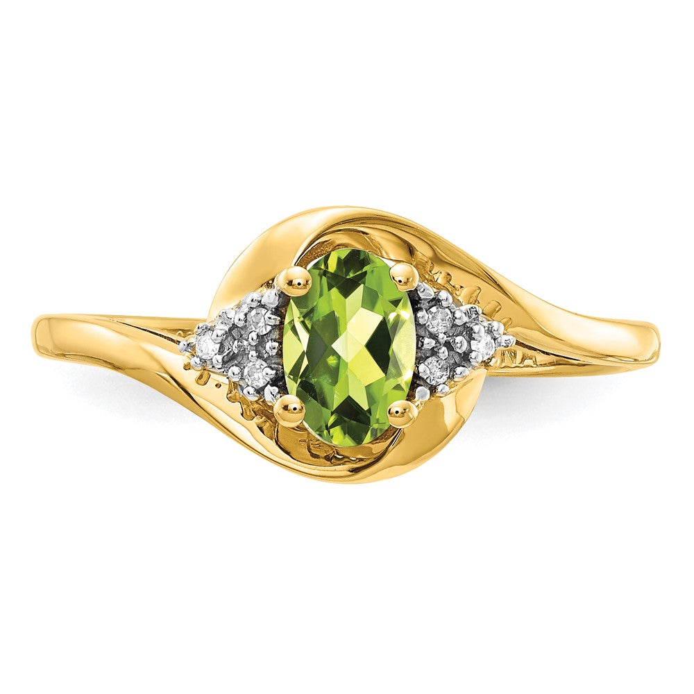 Solid 14k Yellow Gold Simulated Peridot and CZ Ring