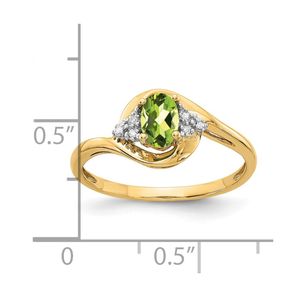 14K Yellow Gold Peridot and Real Diamond Ring