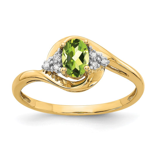 14K Yellow Gold Peridot and Real Diamond Ring