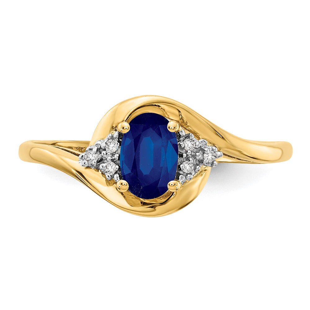 14K Yellow Gold Sapphire and Real Diamond Ring