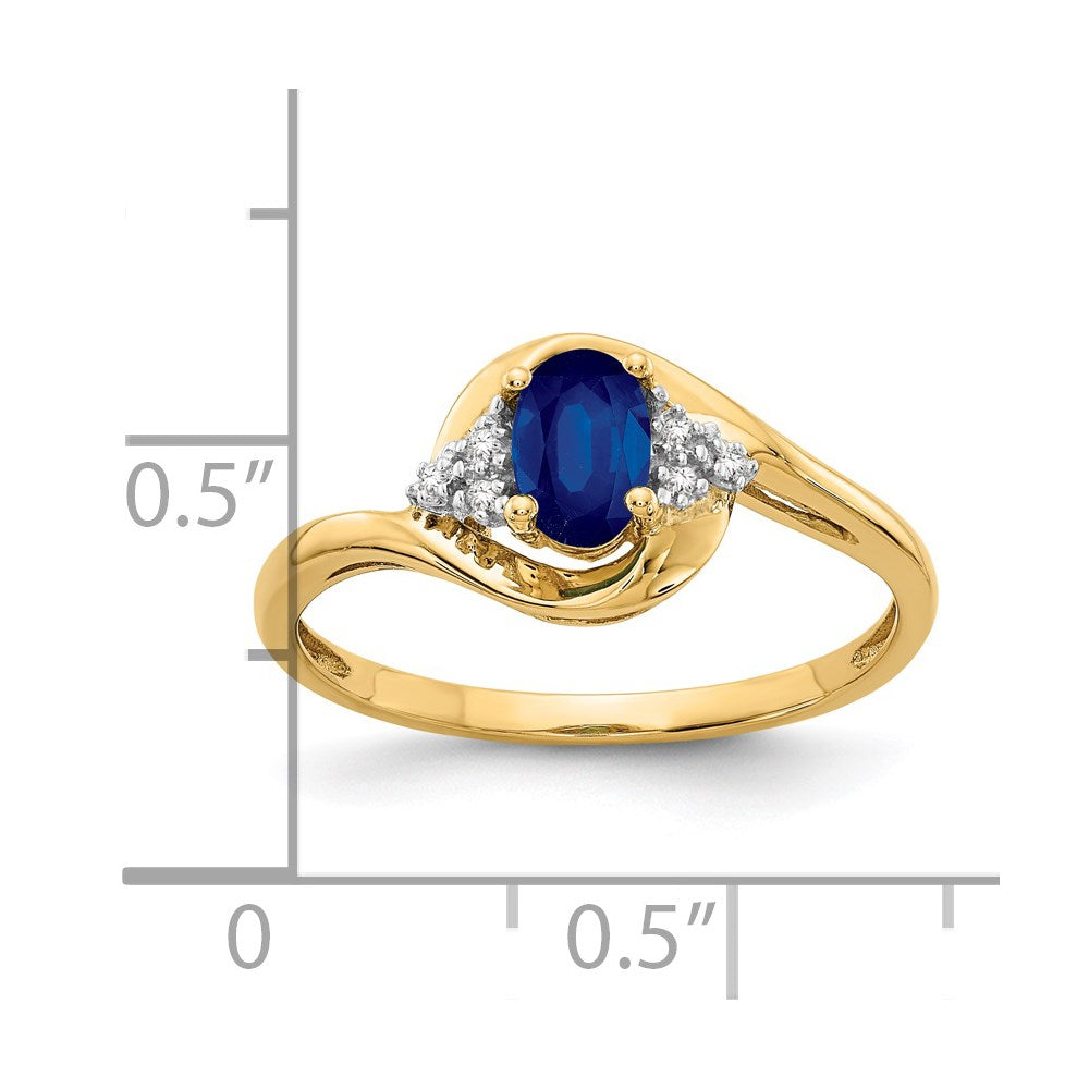 14K Yellow Gold Sapphire and Real Diamond Ring