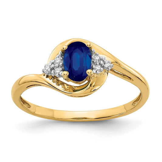 14K Yellow Gold Sapphire and Real Diamond Ring