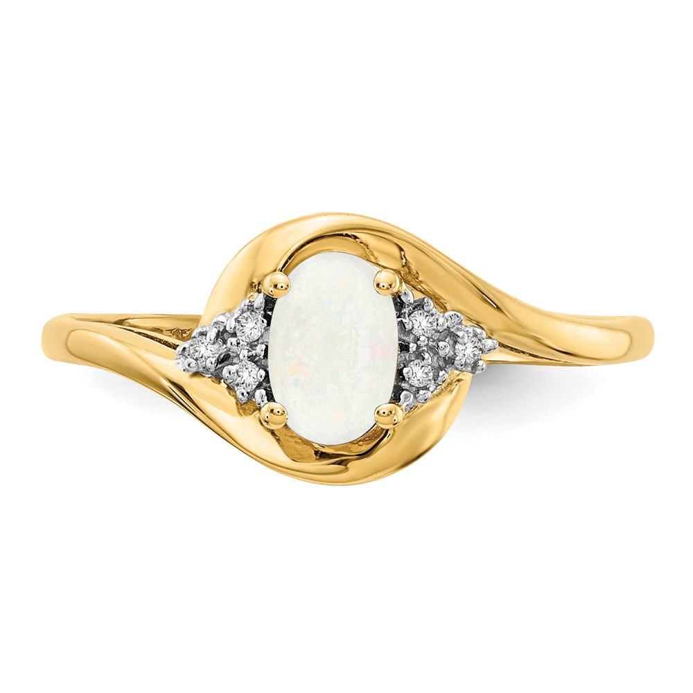 14K Yellow Gold Opal and Real Diamond Ring