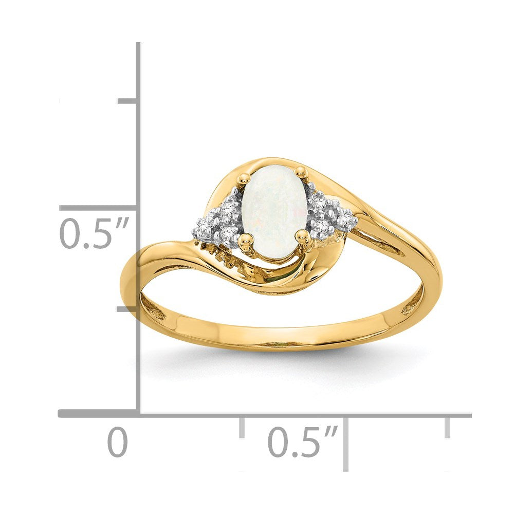 Solid 14k Yellow Gold Simulated Opal and CZ Ring