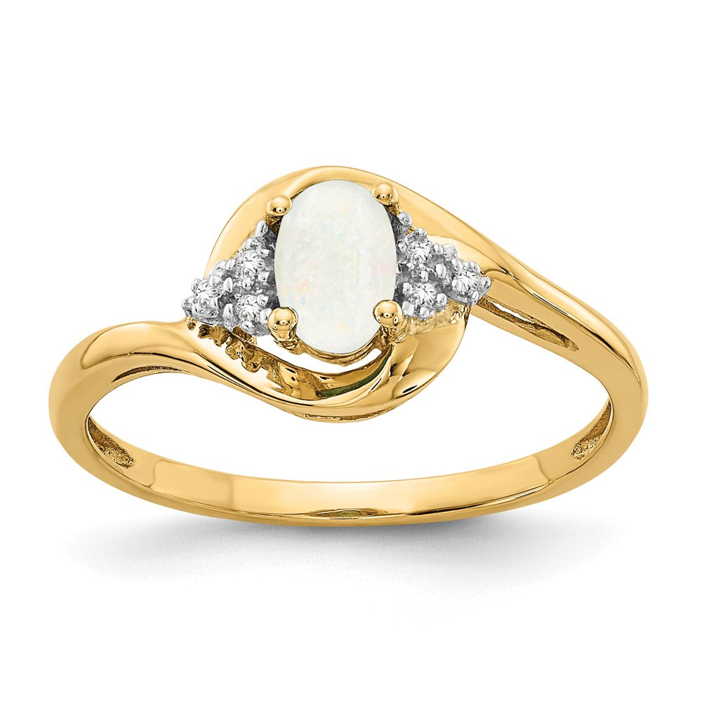 Solid 14k Yellow Gold Simulated Opal and CZ Ring