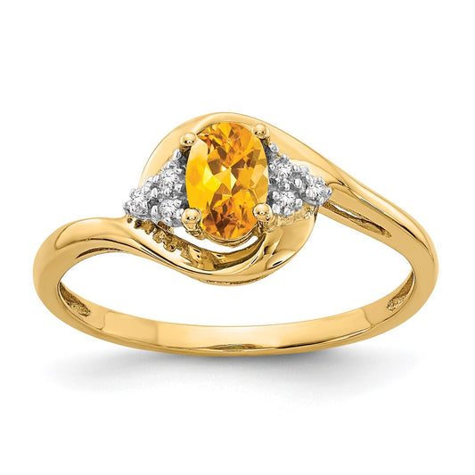 14K Yellow Gold Citrine and Real Diamond Ring