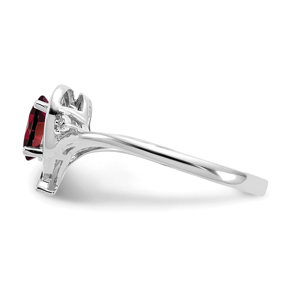 14k White Gold Garnet and Real Diamond Heart Ring