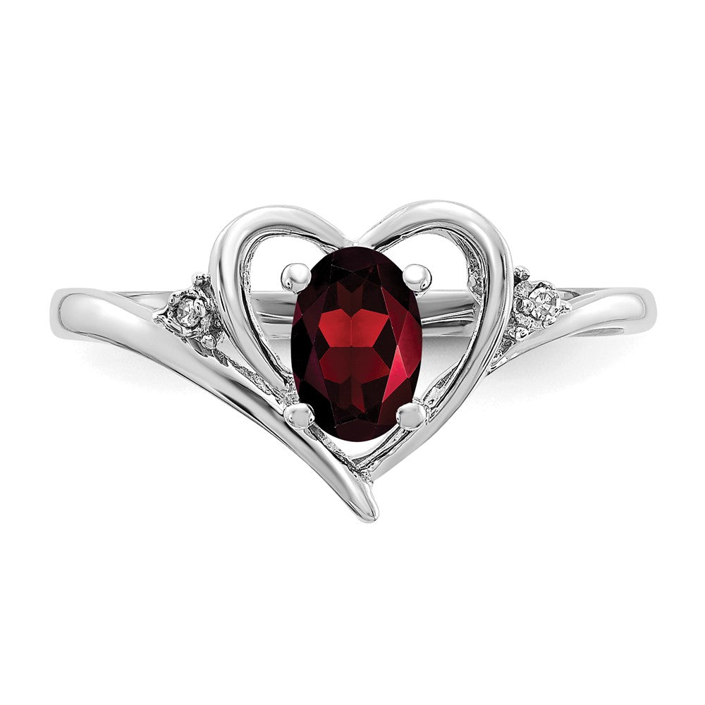 14k White Gold Garnet and Real Diamond Heart Ring