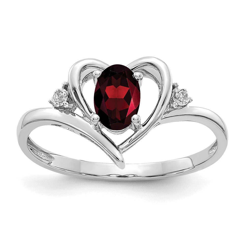 14k White Gold Garnet and Real Diamond Heart Ring