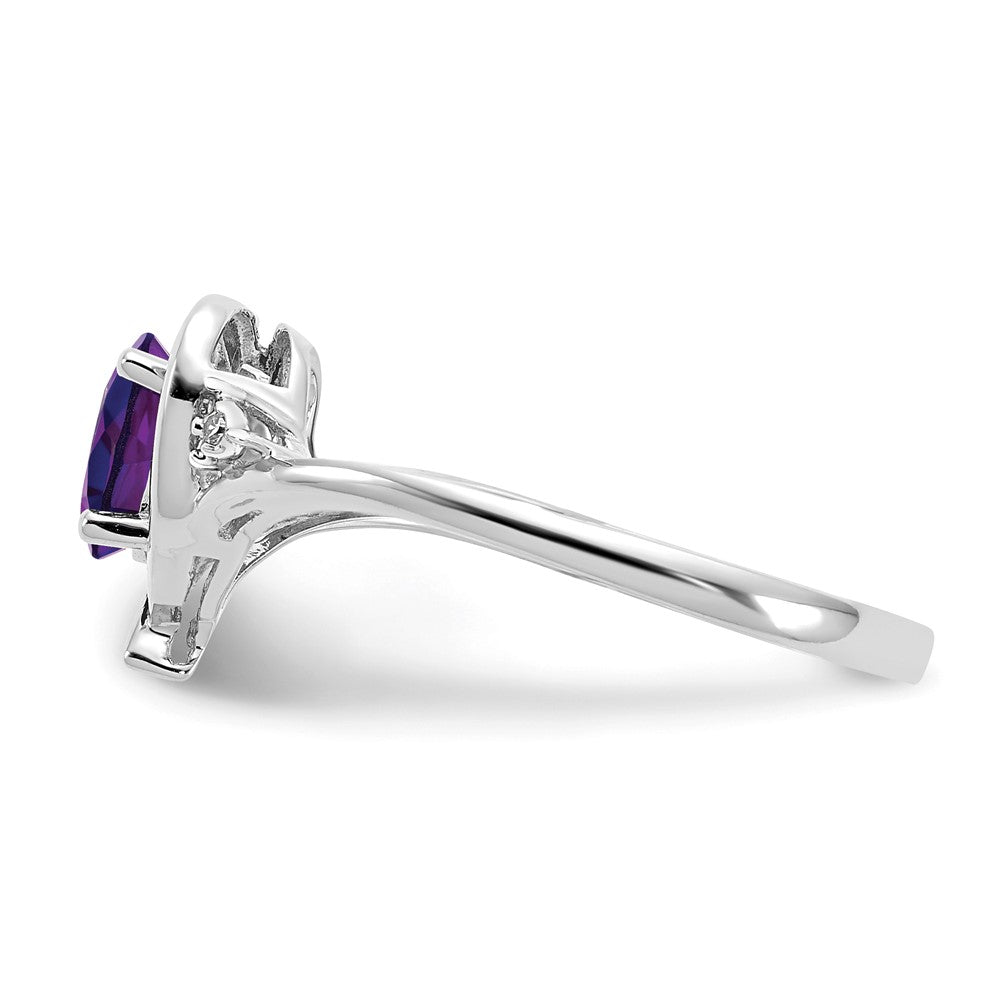 14k White Gold Amethyst and Real Diamond Heart Ring