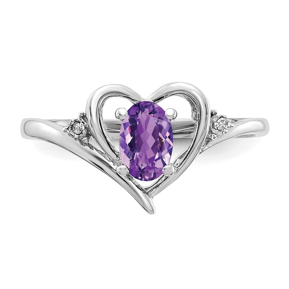 14k White Gold Amethyst and Real Diamond Heart Ring