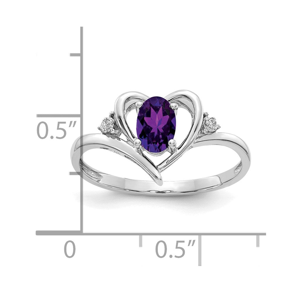 14k White Gold Amethyst and Real Diamond Heart Ring