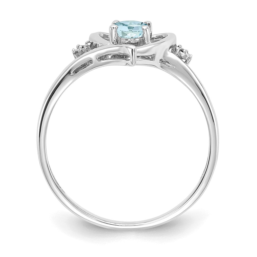 14k White Gold Aquamarine and Real Diamond Heart Ring