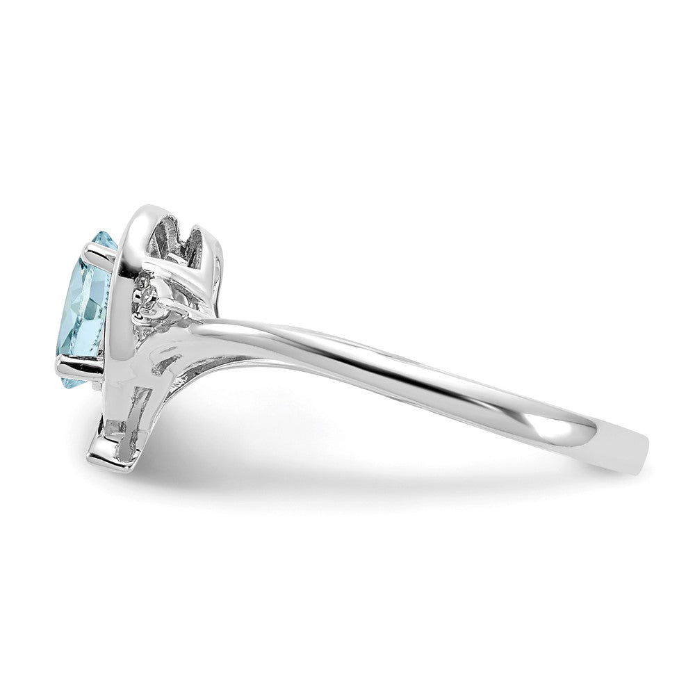 14k White Gold Aquamarine and Real Diamond Heart Ring