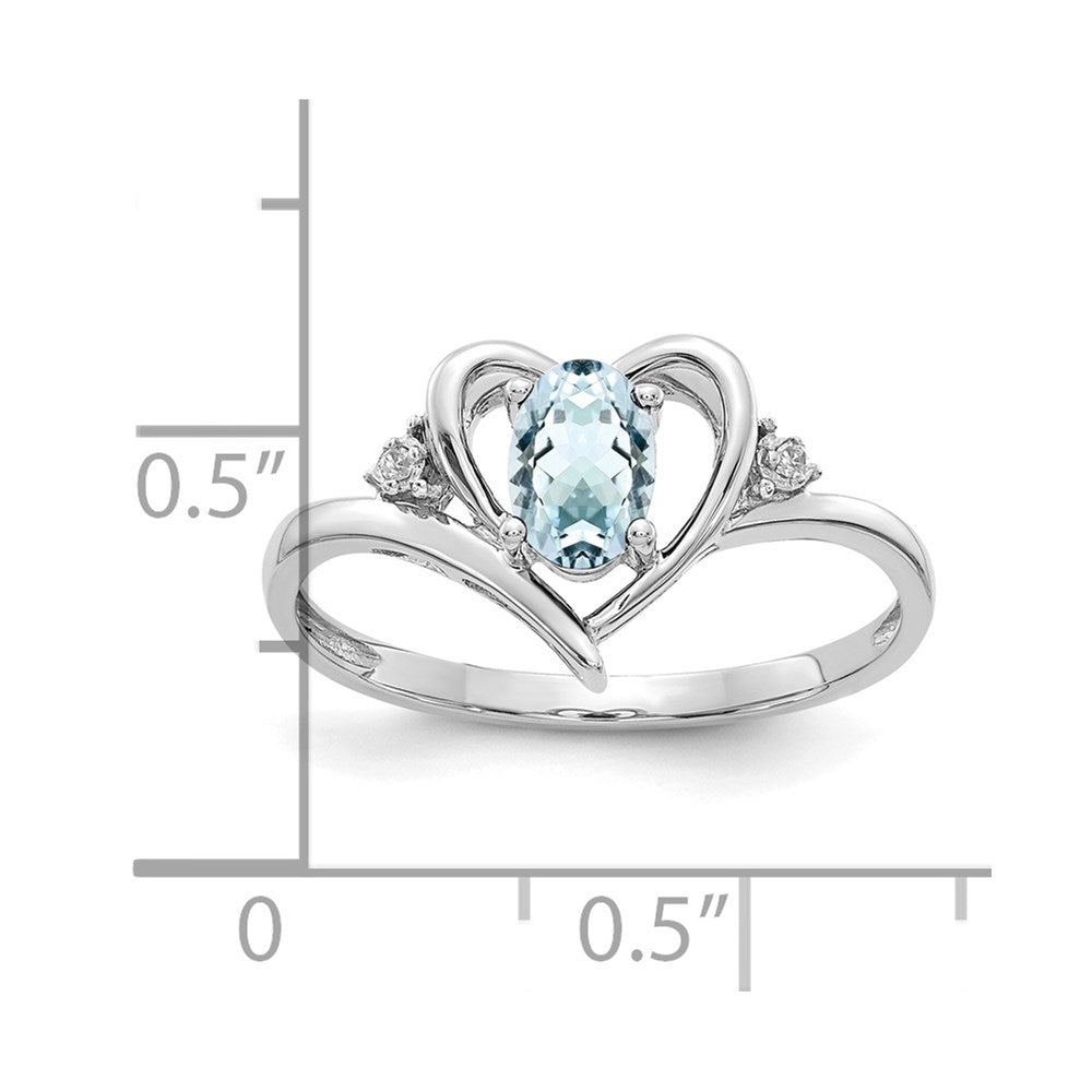 14k White Gold Aquamarine and Real Diamond Heart Ring