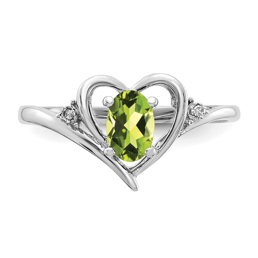 14k White Gold Peridot and Real Diamond Heart Ring