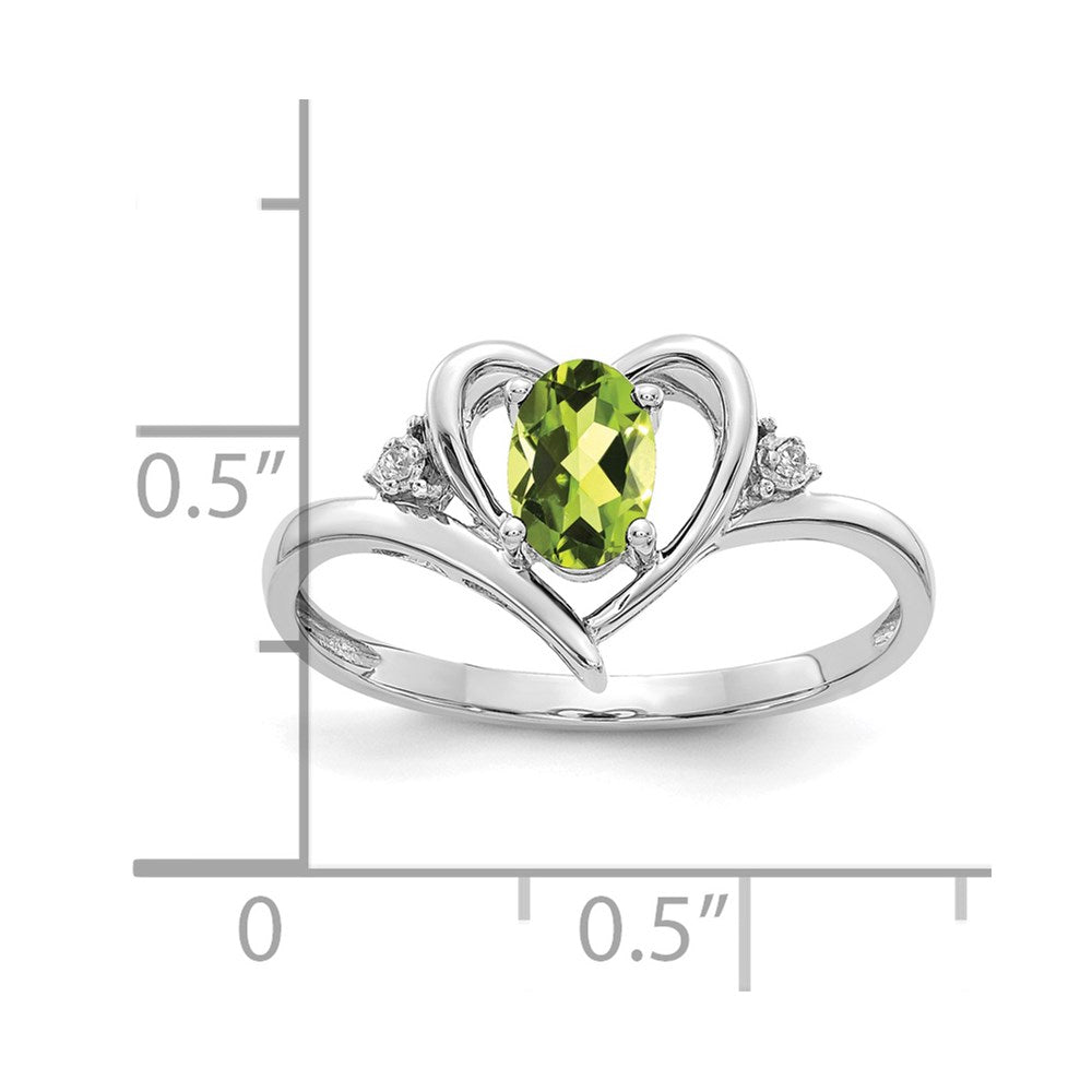 14k White Gold Peridot and Real Diamond Heart Ring