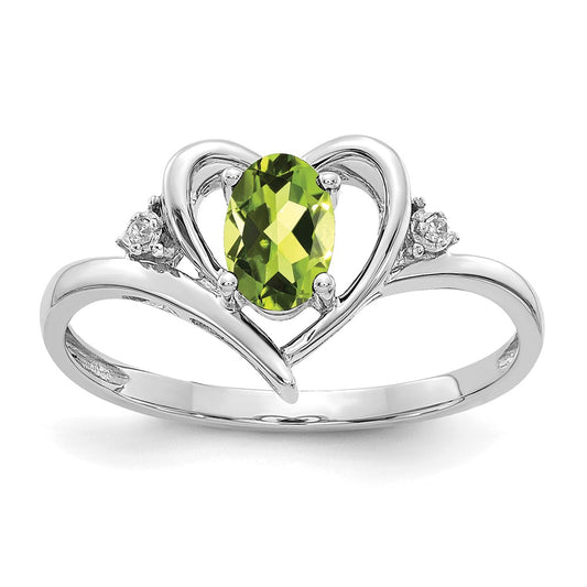 14k White Gold Peridot and Real Diamond Heart Ring