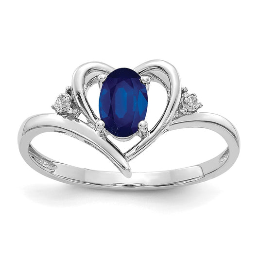 14k White Gold Sapphire and Real Diamond Heart Ring