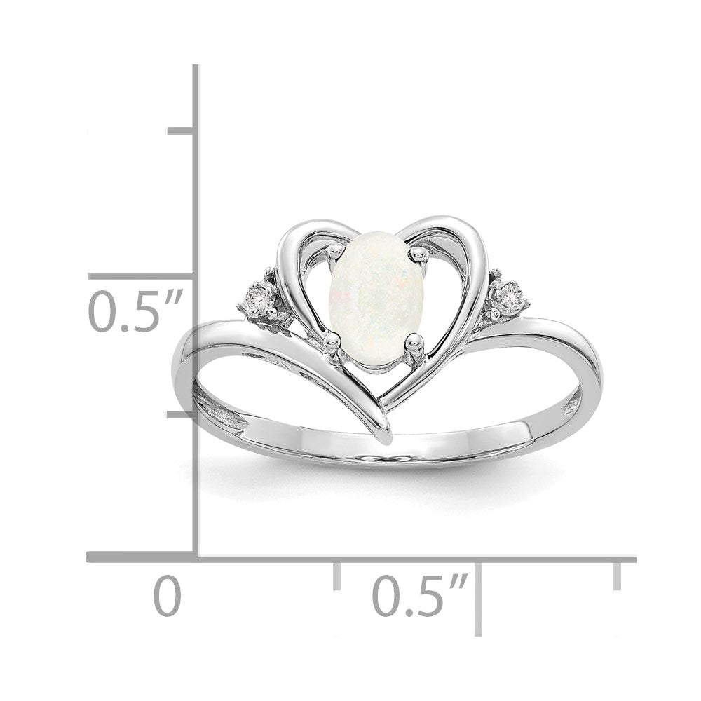 14k White Gold Opal and Real Diamond Heart Ring