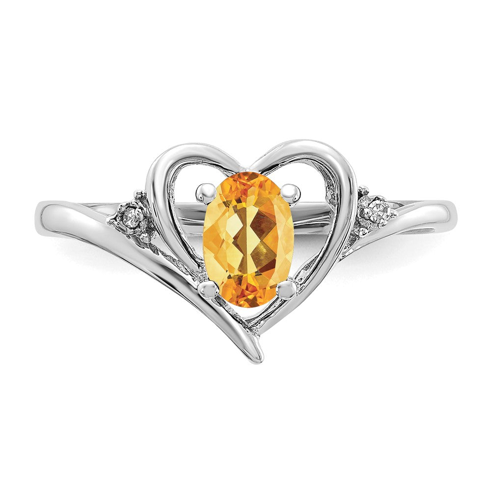 14k White Gold Citrine and Real Diamond Heart Ring