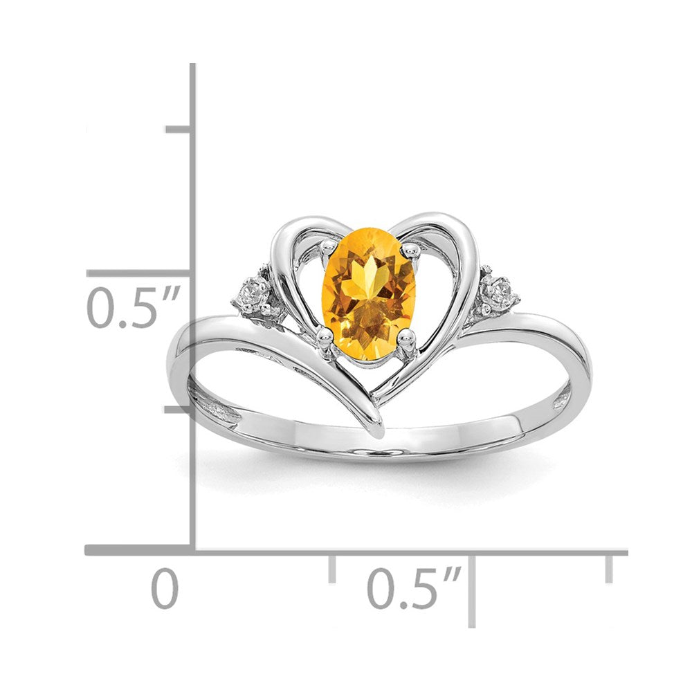 14k White Gold Citrine and Real Diamond Heart Ring