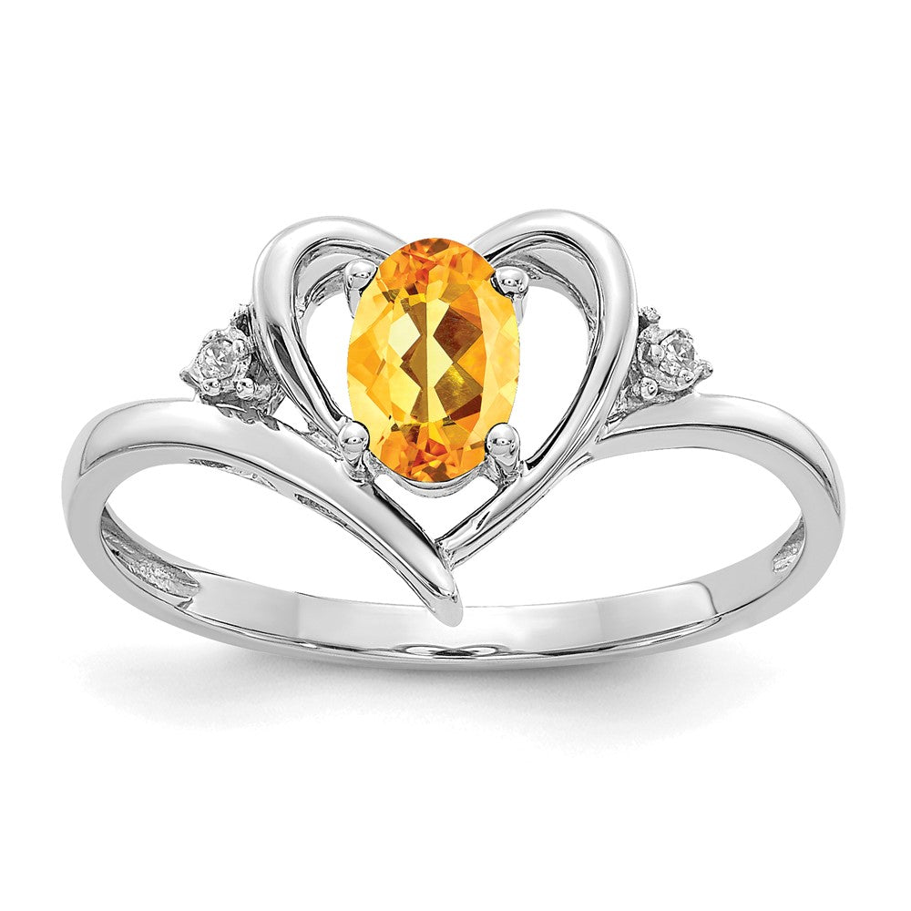 14k White Gold Citrine and Real Diamond Heart Ring