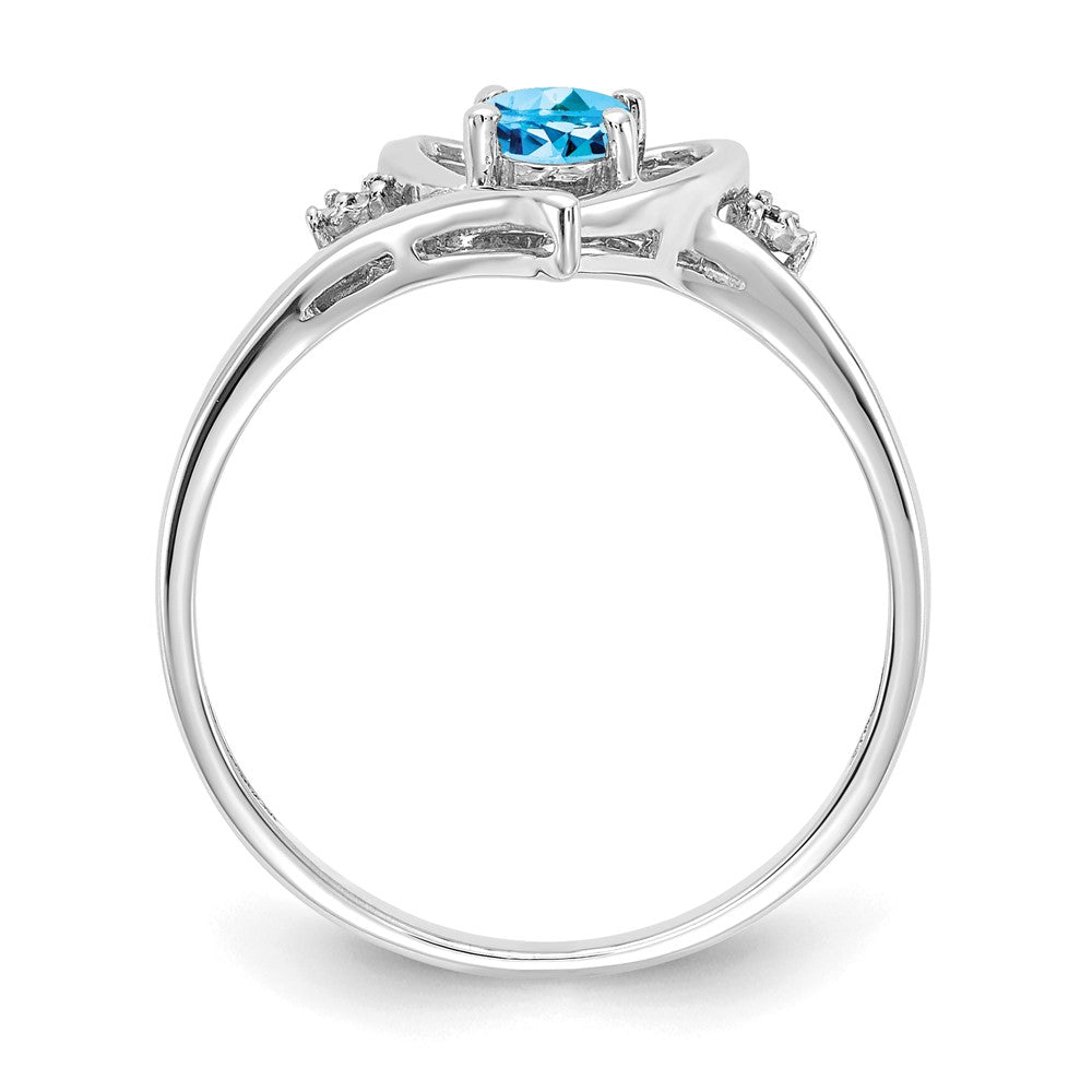 14k White Gold Blue Topaz and Real Diamond Heart Ring