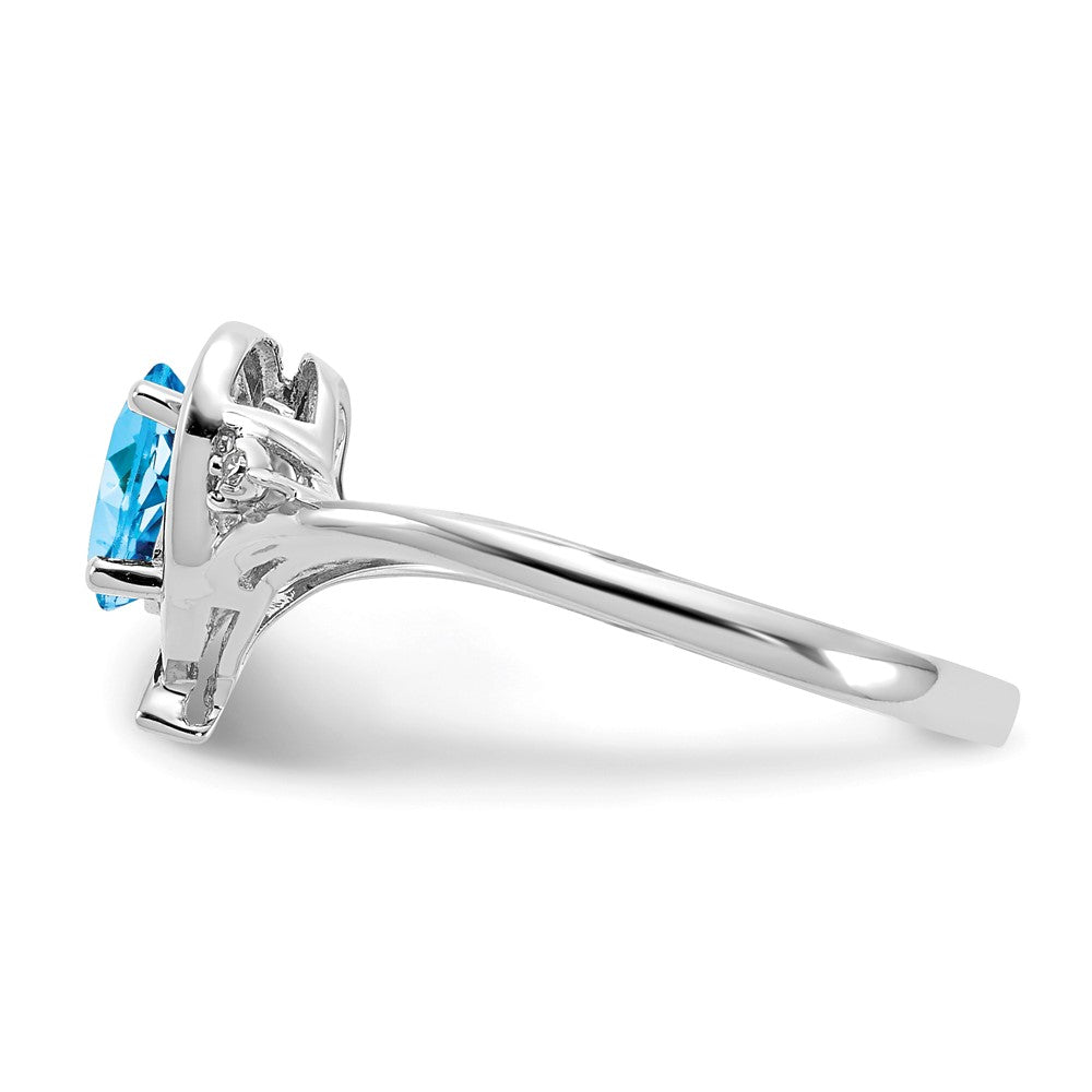 14k White Gold Blue Topaz and Real Diamond Heart Ring