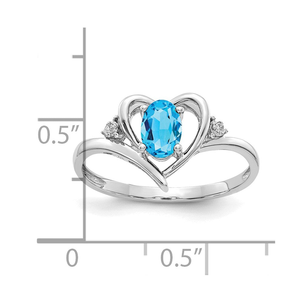 14k White Gold Blue Topaz and Real Diamond Heart Ring