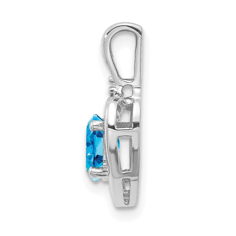 14k White Gold Blue Topaz Diamond Pendant