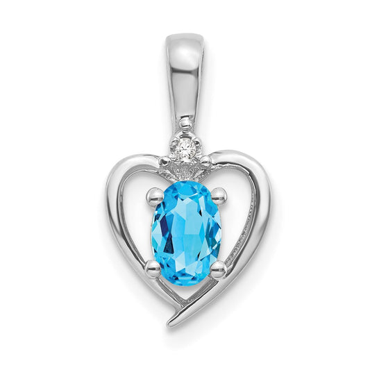 14k White Gold Blue Topaz Diamond Pendant