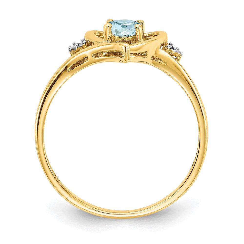 10K Yellow Gold Real Diamond & Aquamarine Ring