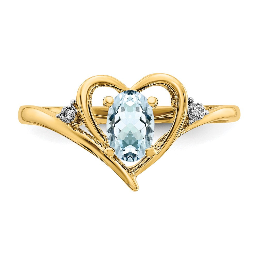 10K Yellow Gold Real Diamond & Aquamarine Ring