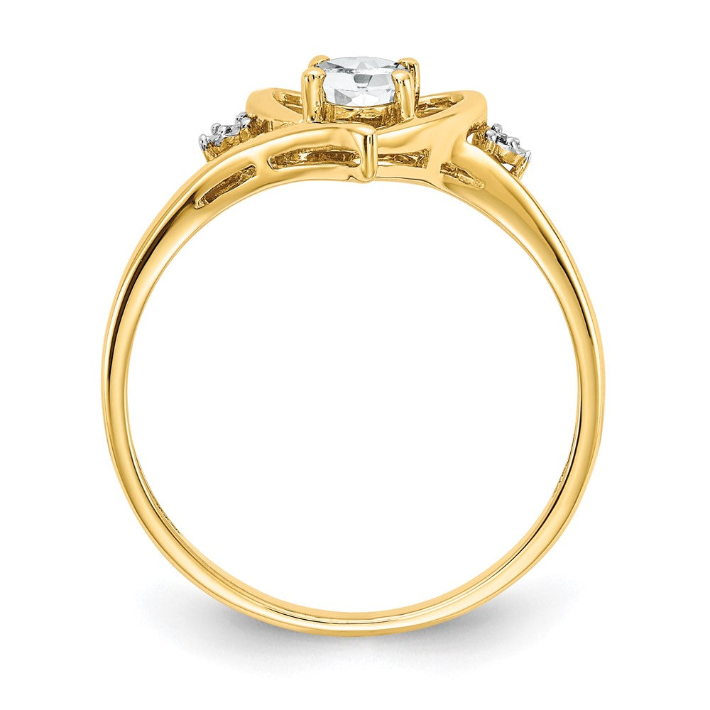 10K Yellow Gold Real Diamond & White Topaz Ring